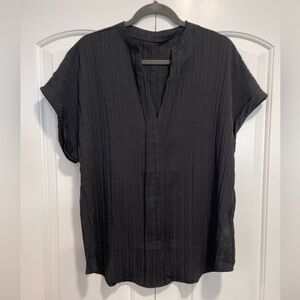 Black open V neck blouse